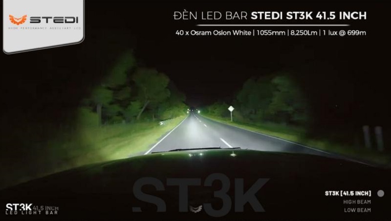 Ánh sáng thực tế của đèn Led Bar Stedi ST3K 41.5 Ford Raptor 2023 