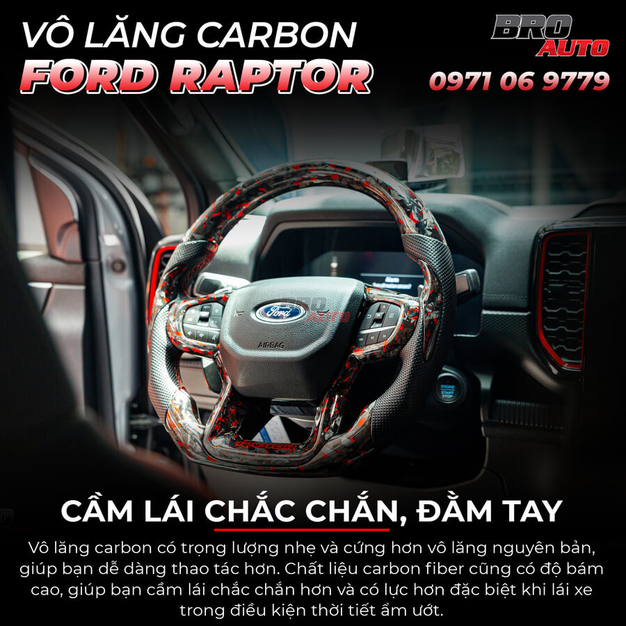 Độ vô lăng carbon cho Ford Raptor 2023
