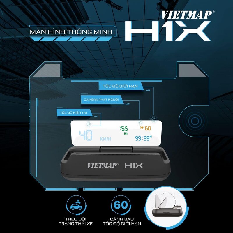 Màn hình Vietmap HUD H1X hiển thị thông tin lên kính lái