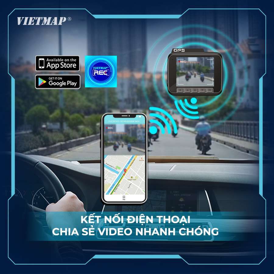 Camera hành trình ô tô VietMap SpeedMap M1 kết nối wifi