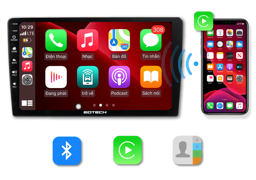 Kết nối Apple carplay với màn hình Android Gotech GT8 Max